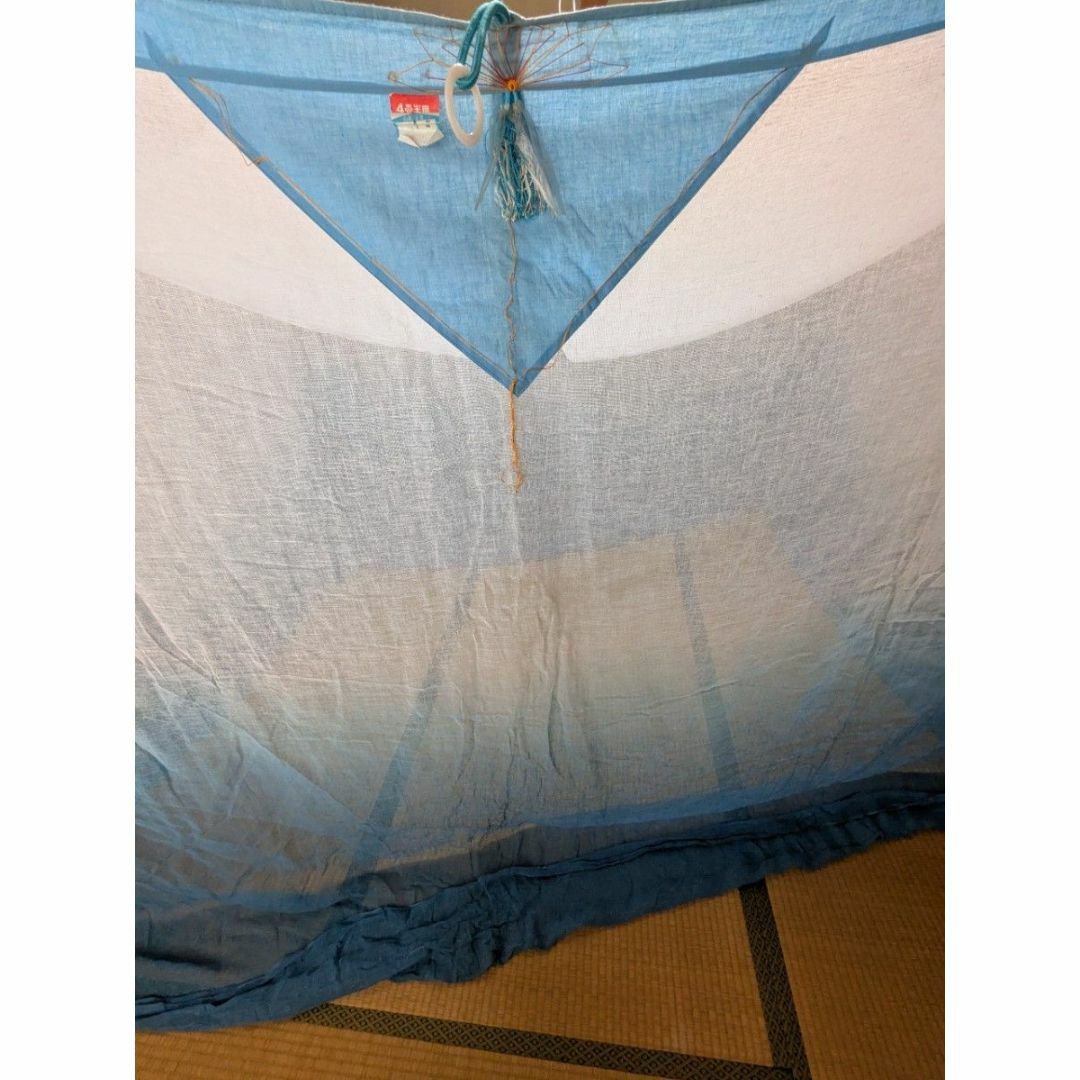 月印 本麻の蚊帳 4.5畳用 白×藍色グラデーション 未使用品