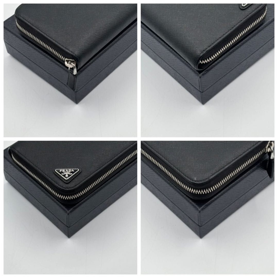 希少 プラダ サフィアーノレザー 長財布 エンボスロゴ 黒 ジッピー