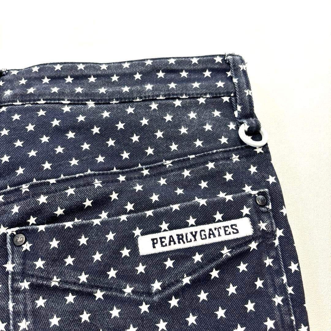 パーリーゲイツ ロングパンツ 5/L 総柄 スター 星 ヴィンテージ加工 紺