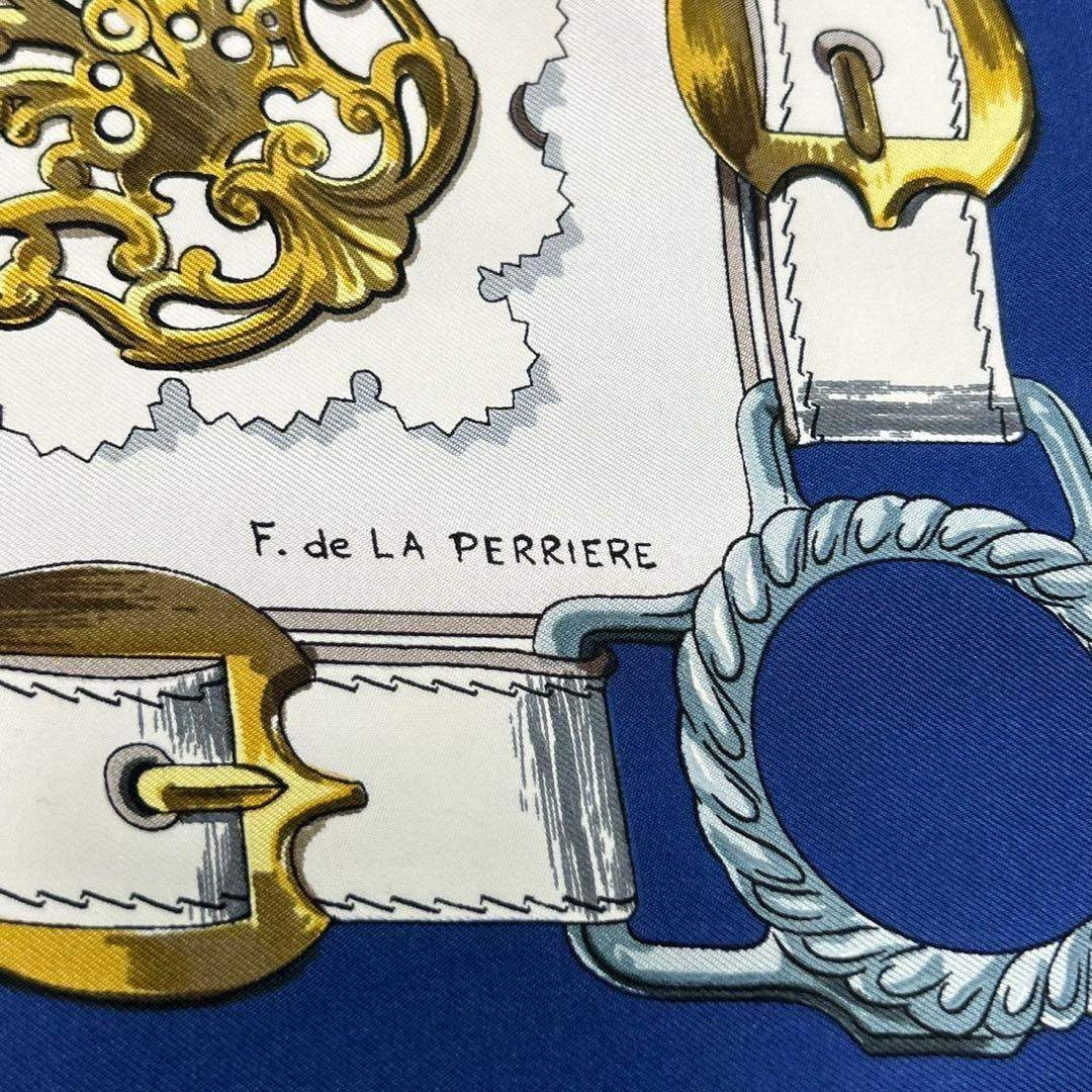 J681 美品 エルメス シルク100% スカーフ ブルー レディース J681 美品