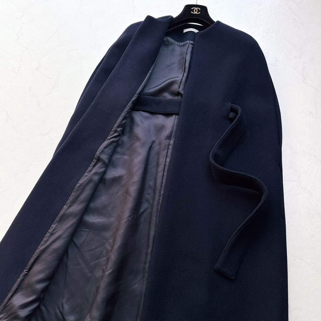 YOKOCHAN】スカラップ ロングジレコート ケープ ポンチョ ネイビー