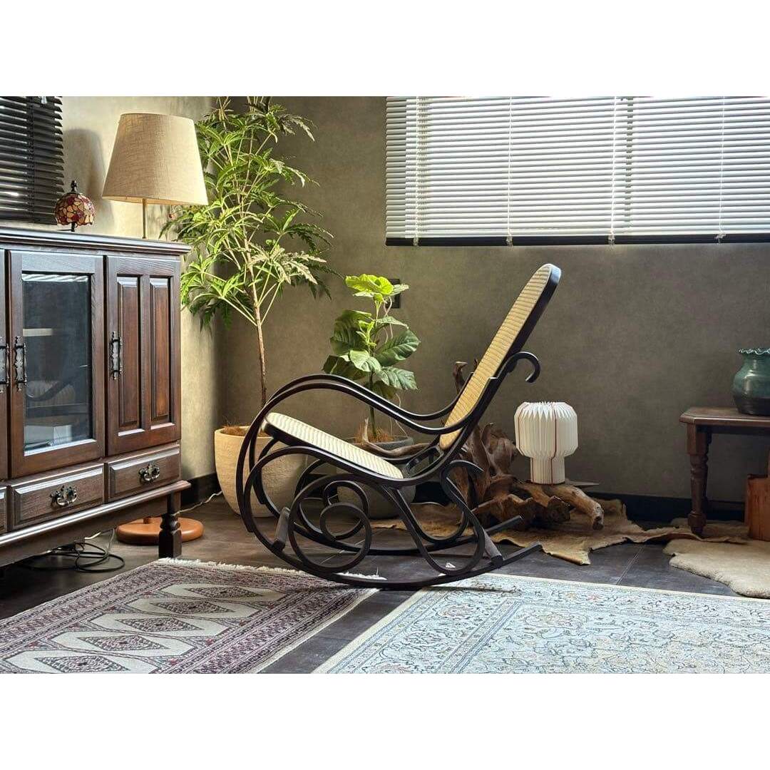 希少 ラタン ロッキングチェア 背もたれ カゴメ編み ヴィンテージ SGの