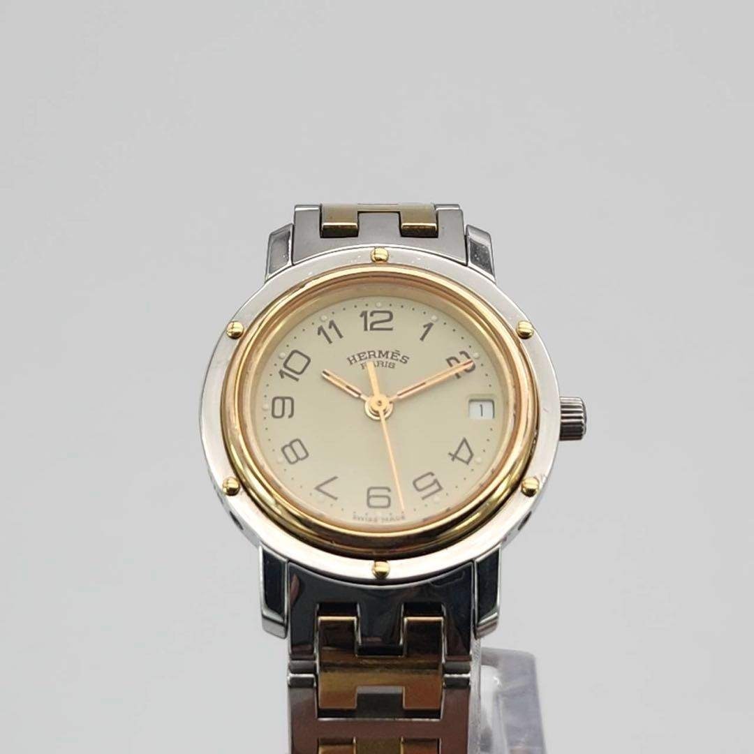 エルメス クリッパー腕時計白/金コンビ 女性用バント調整駒3個分