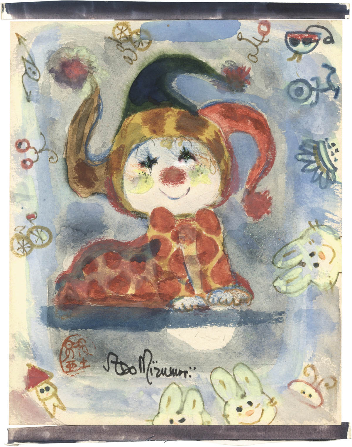 3038] 水森亜土 直筆カラーイラスト