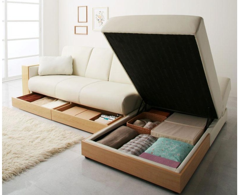 大人のモダンソファーベッド 大容量収納タイプ ホワイト｜ハレノワ