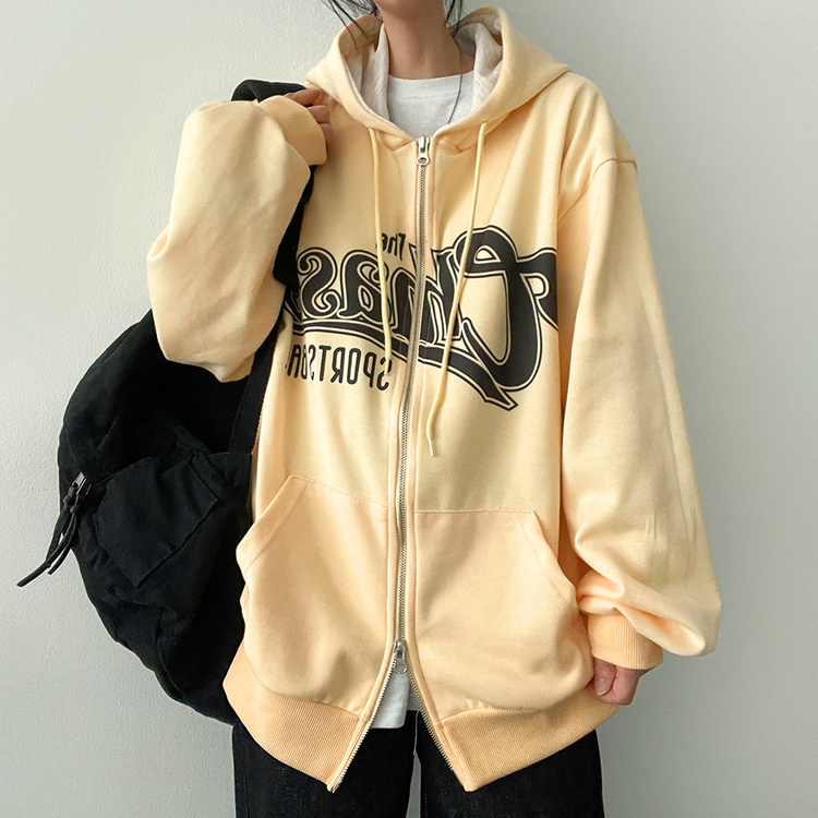 レタリングバイカラーフードダブルジップアップパーカー｜ジャンパー