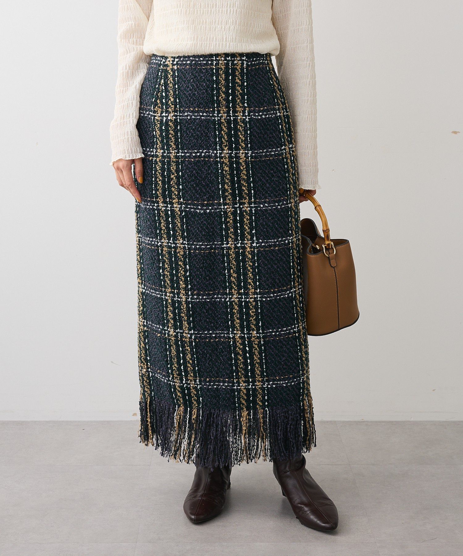 SUGAR SPOON チェックフリンジスカート/Green Parks（グリーン