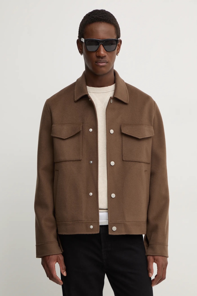 Nanushka woolen shirt jacket RHYS brown color NM24FWJK02578 at PRM US