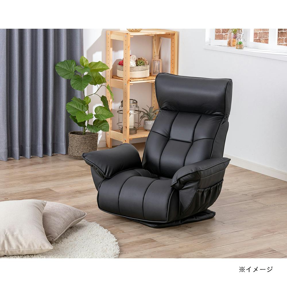 静音リクライニング ガス式肘掛け回転座椅子 ブラック 幅72cm 奥行57