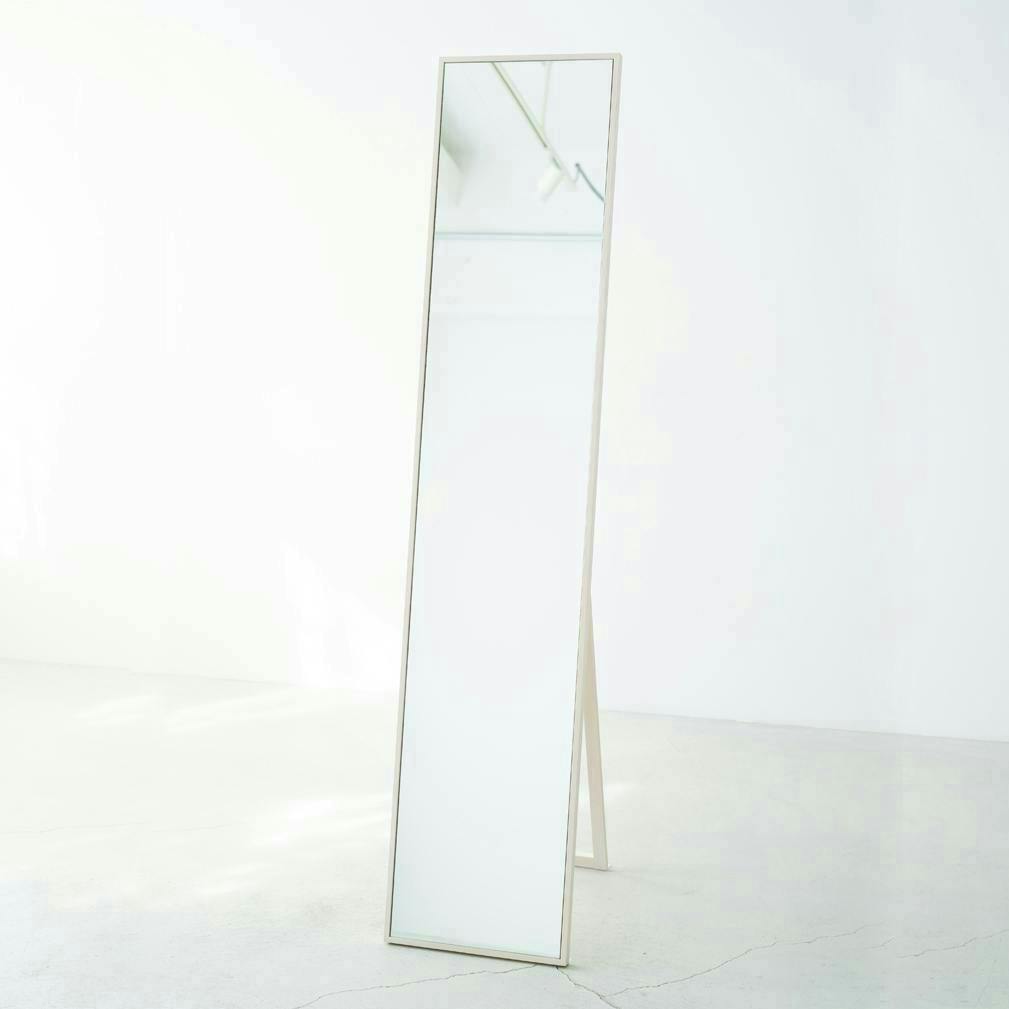 日本製】【細枠スタンドミラー 幅32cm(ホワイト/白)】 天然木 姿見 鏡