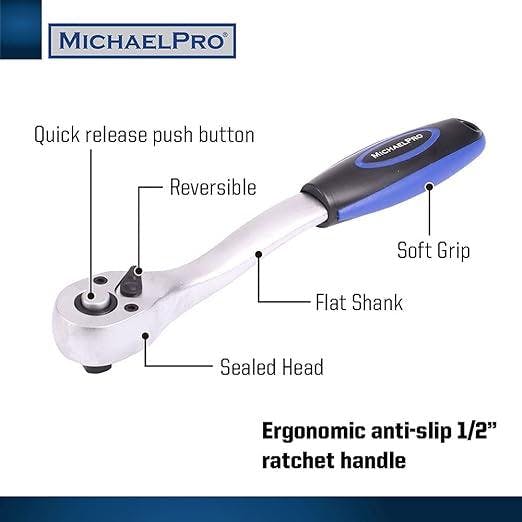 47ピース 1/4 & 3/8インチ 72T ラチェットレンチソケットセット 六角形