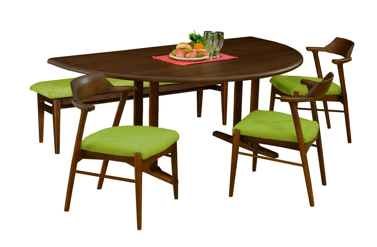 筑波産商 アルボル YUME2 180×110 半円 ダイニングテーブルT ブラウン