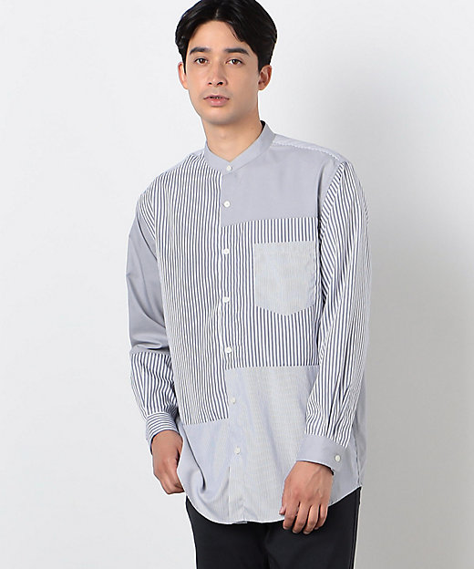 ストライプコンビ バンドカラーシャツ（長袖）（4730II10