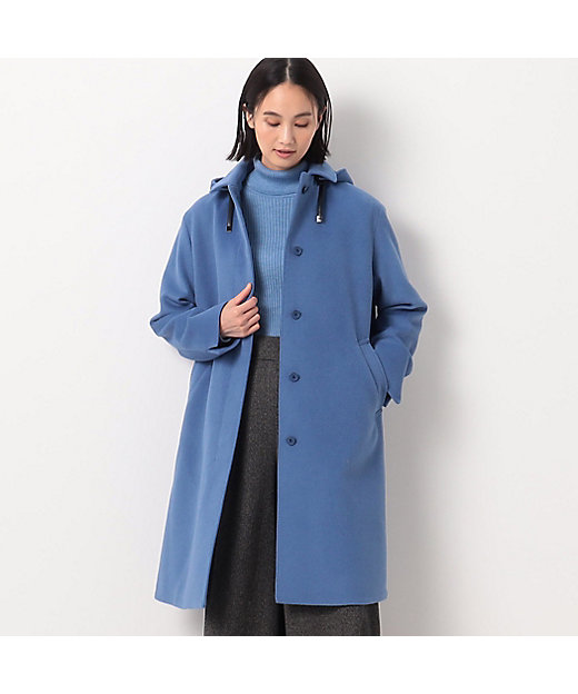 アンゴラウール デザインフード付スタンドステンカラーコート