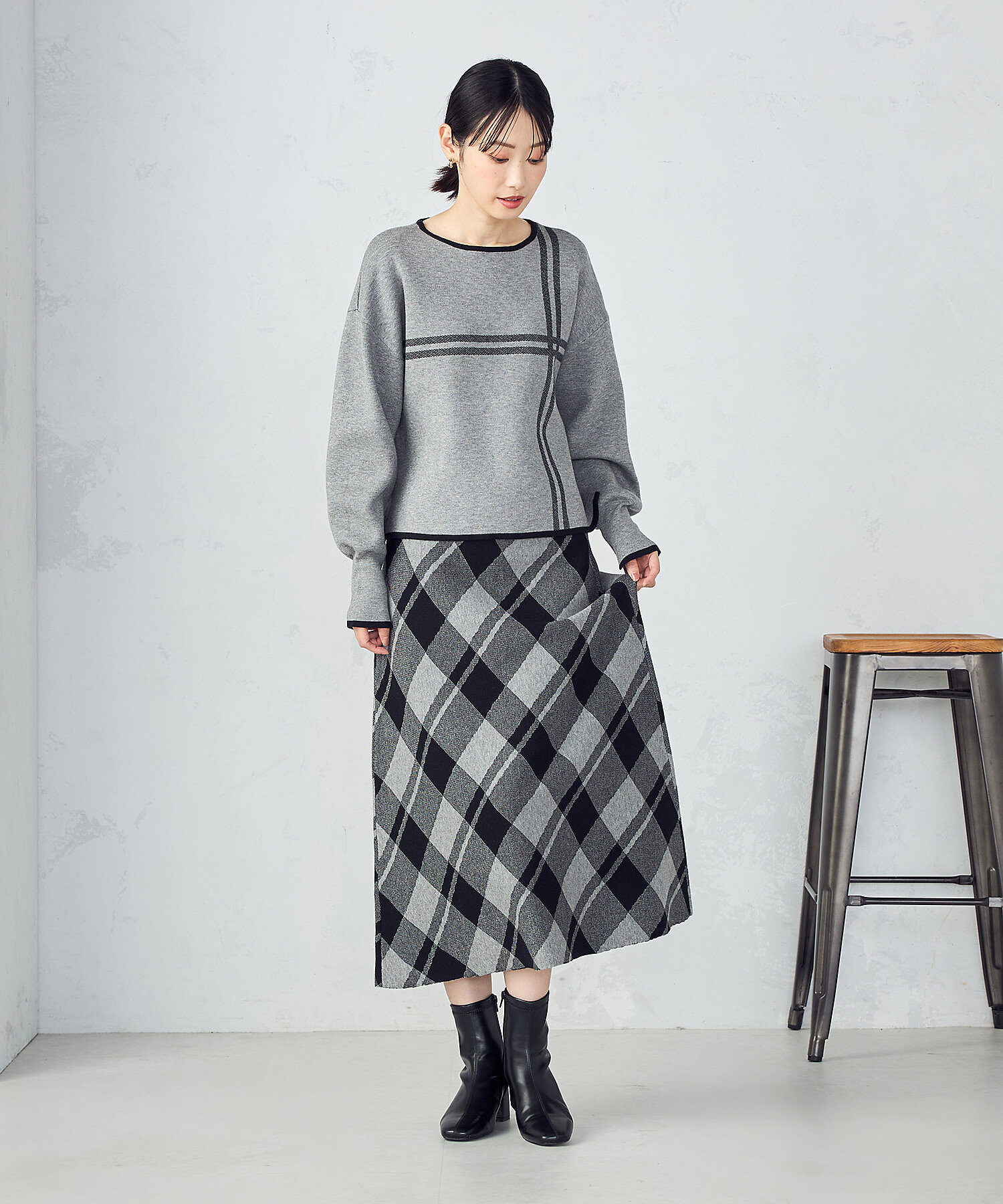チェック柄 ニットスカート ／ セットアップ対応（1250FM11
