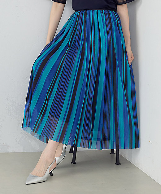 マルチカラーストライプ チュールプリーツスカート（1250FG10