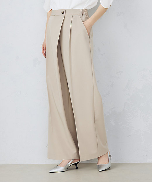 ポリエステルレーヨンストレッチラップ風ワイドパンツ