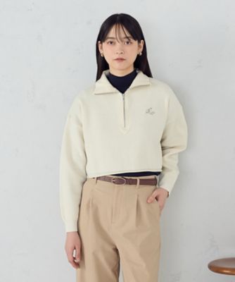 ウォッシャブル】ワンポイント 刺繍 ハーフジップニット