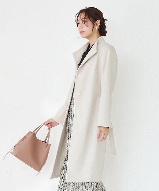 カシミヤ混／日本製】Iラインスタンドウィングカラーコート