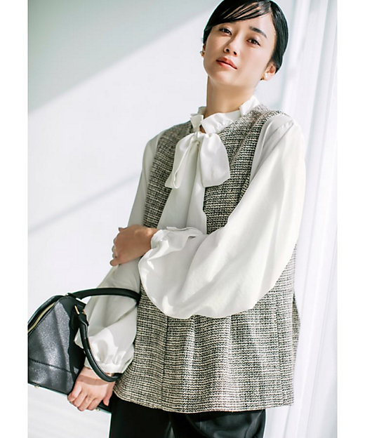 ONOFF活躍／セレモニー】ツイードペプラムジレ／洗える