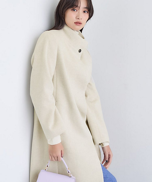 名品コート／日本製】ウール100％スタンドカラーロングコート