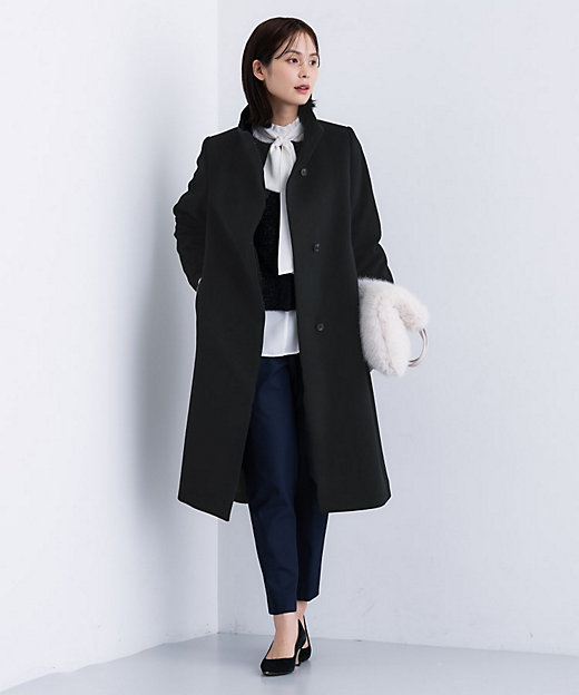 名品コート／日本製】ウール100％スタンドカラーロングコート