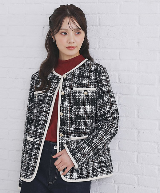 チェックツイードジャケットコート／セットアップ対応【洗える
