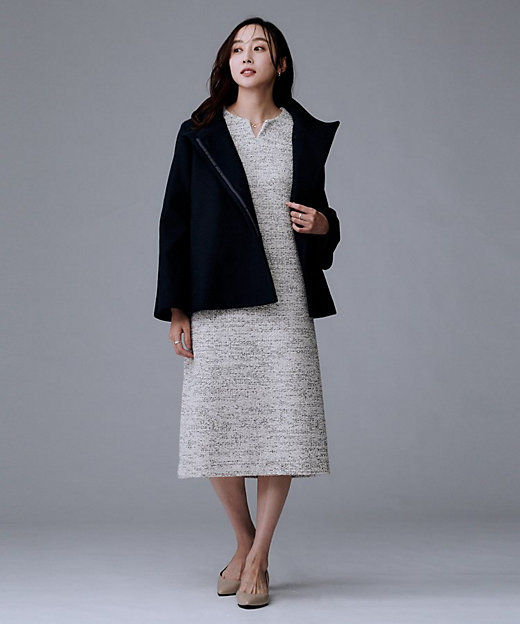 洗える／ストレッチ】ツイードジャージワンピース