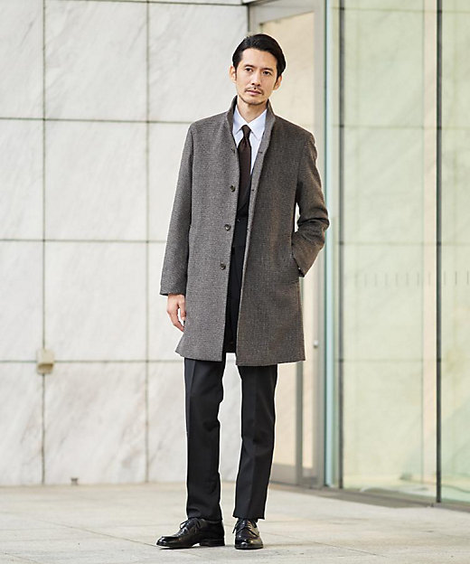 カシミヤブレンド ビーバー調ピンヘッドスタンドカラーコート