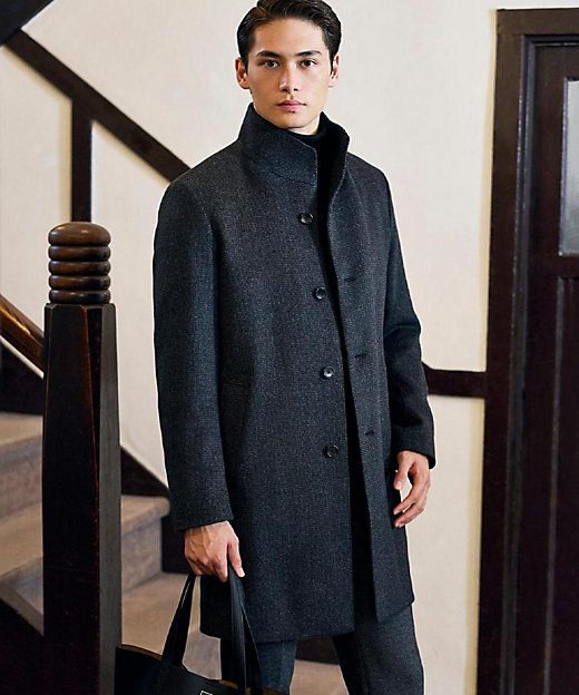 カシミヤブレンド ビーバー調ピンヘッドスタンドカラーコート