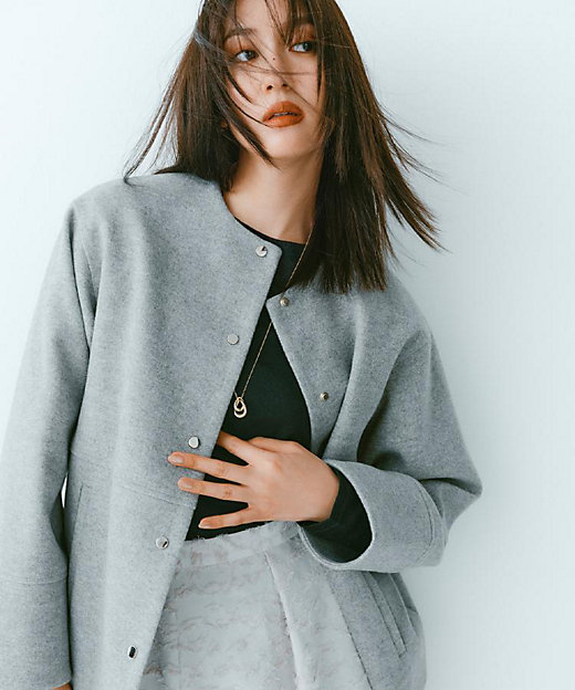 ウールライクメルトンノーカラーコート【洗濯機洗い可