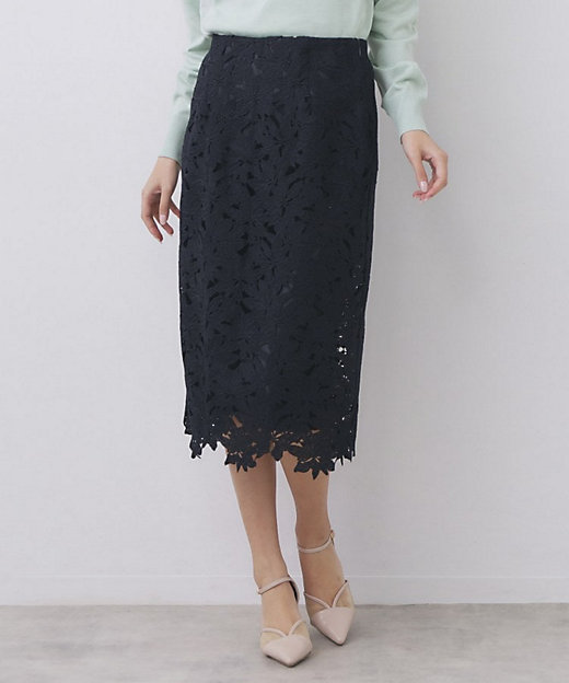 フラワーレースタイトスカート【洗濯機OK】《XS～3L