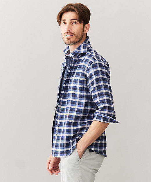 キングサイズ・麻100％】リネンチェック シャツ