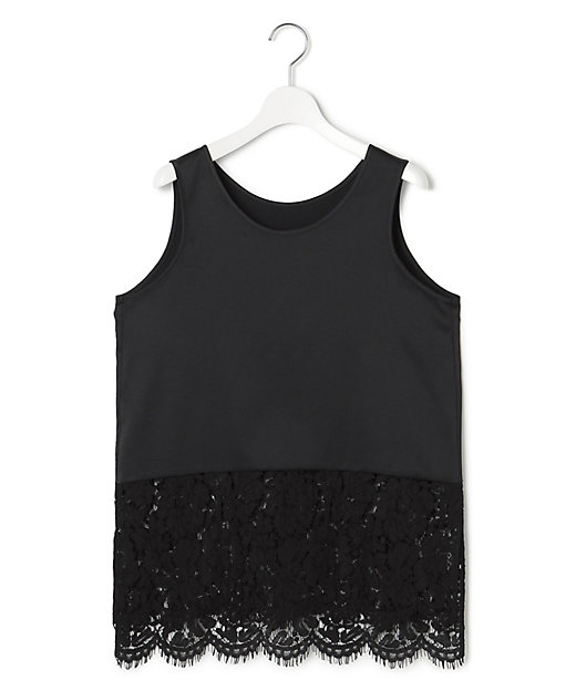 洗える】レースコンビストレッチ マットサテン インナー タンクトップ