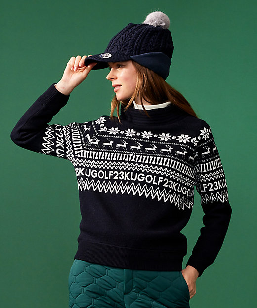 WOMEN】【ウォッシャブル】ノルディック柄裏付き ニット