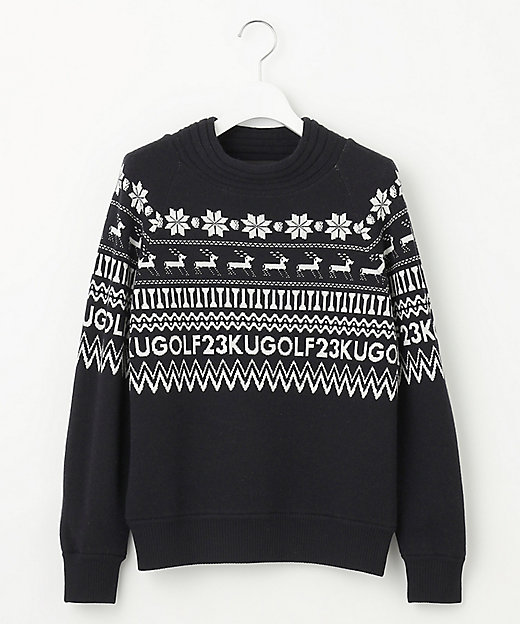 WOMEN】【ウォッシャブル】ノルディック柄裏付き ニット