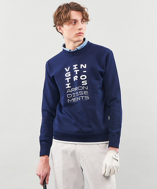 MEN】【ウォッシャブル】ロゴインターシャ ポリエステルニット