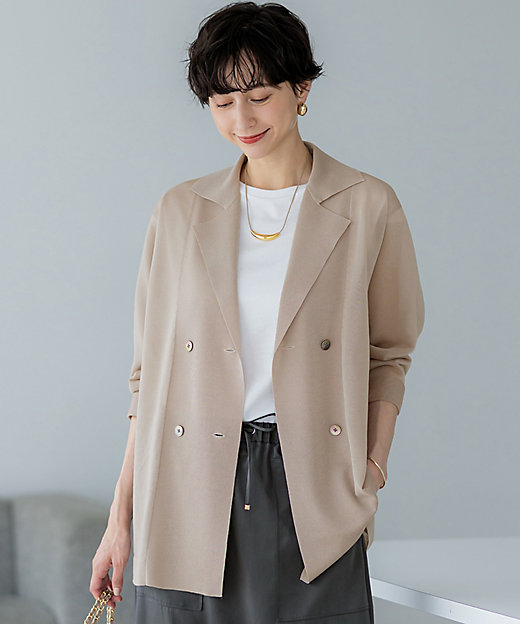 洗える】シアー ダブルブレスト ニット ジャケット