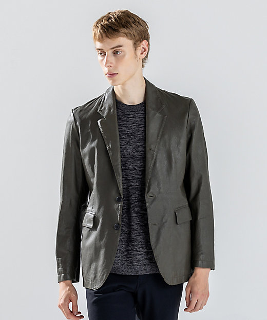 新素材【シャツ感覚で羽織れる軽さ】シュリンクエアレザー ジャケット