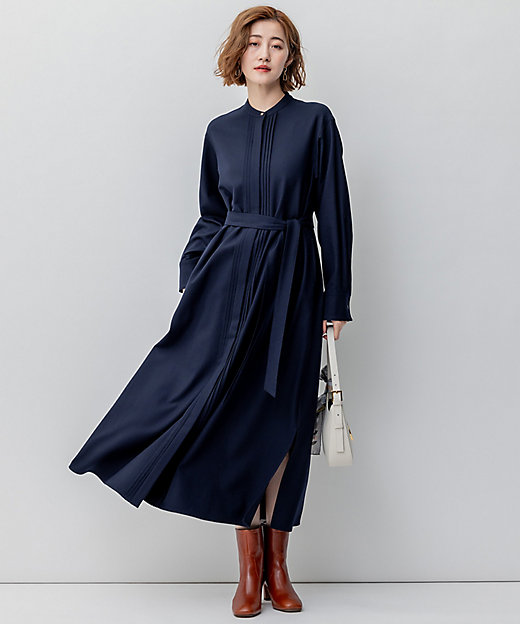 洗える】ウールストレッチツイル シャツワンピース