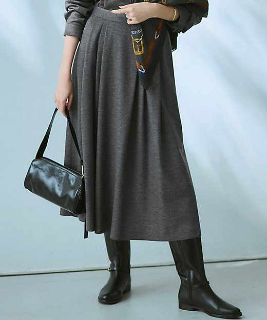 洗える】ウールミルドジャージー タック スカート