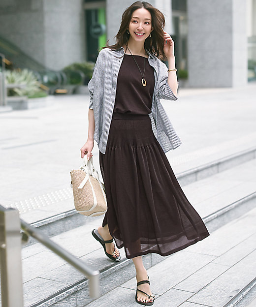 洗える】シャイニーシアーニット フレア スカート