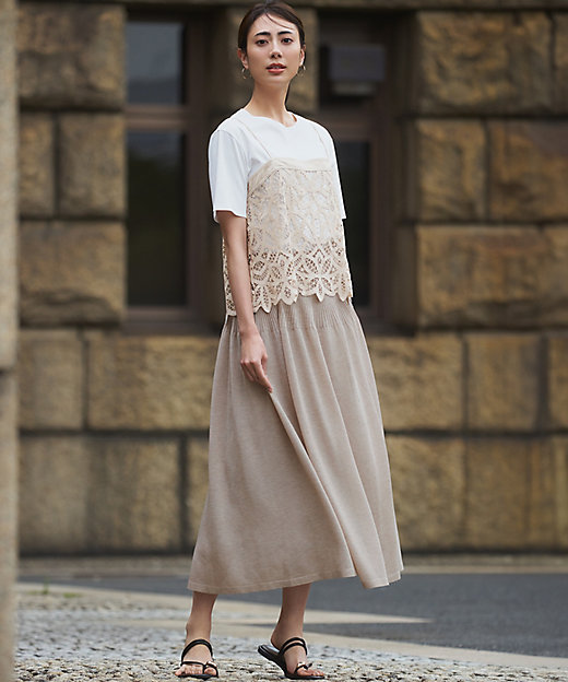 洗える】シャイニーシアーニット フレア スカート