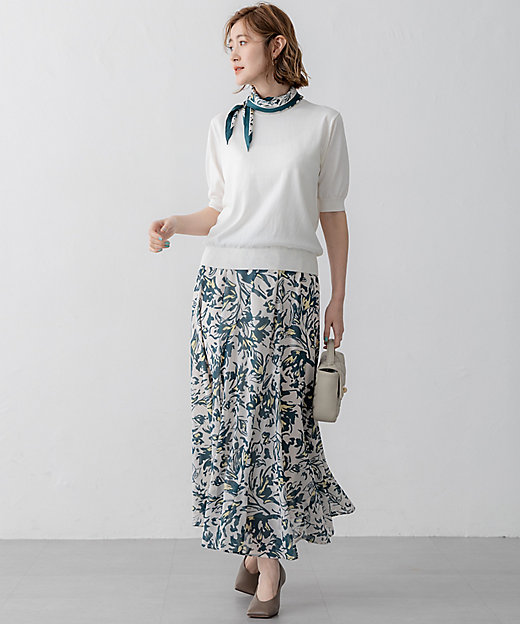 洗える】ニュアンスフラワープリント フレア スカート