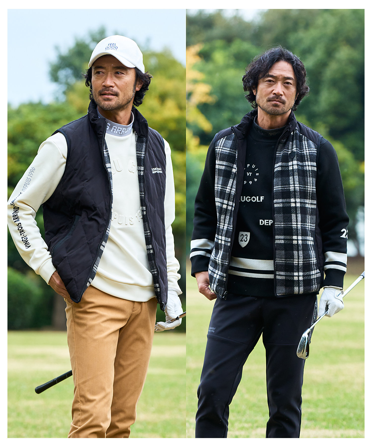 MEN】両面使える！チェック×無地 ダウンベスト