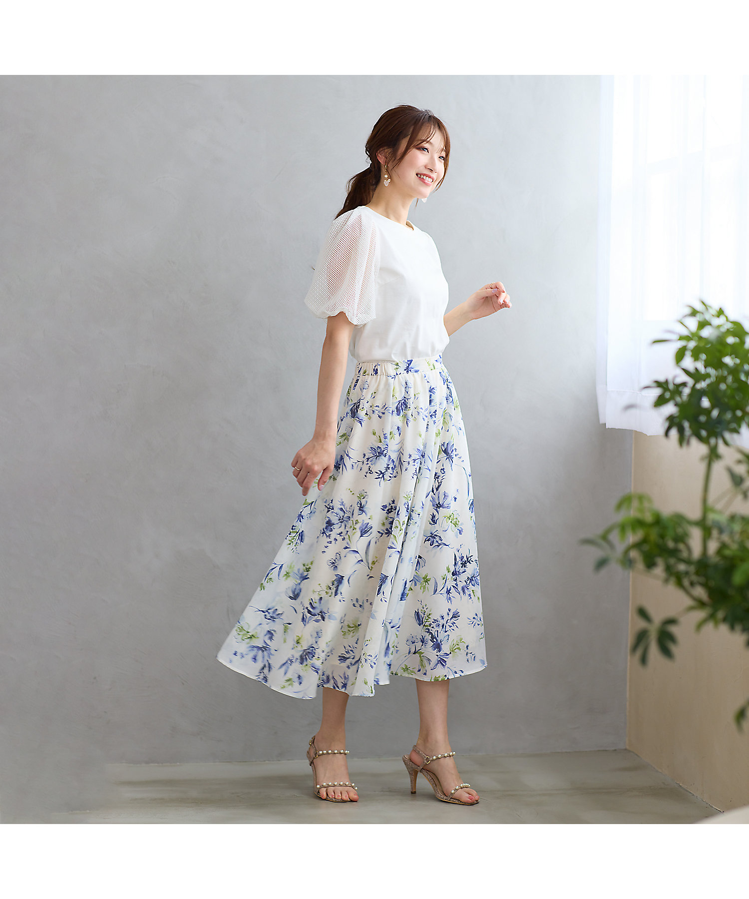 セットアップ対応】フラワープリントフレアスカート（51044501