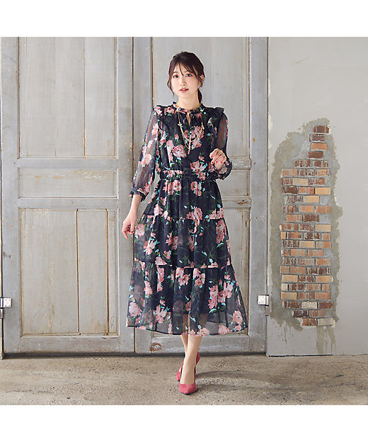 手洗いOK】ボタニカル風フラワーワンピース（51015503