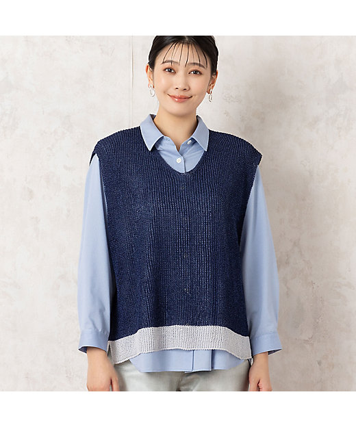 日本製】抄繊糸 バイカラーニットベスト（21002501） | MISSEL