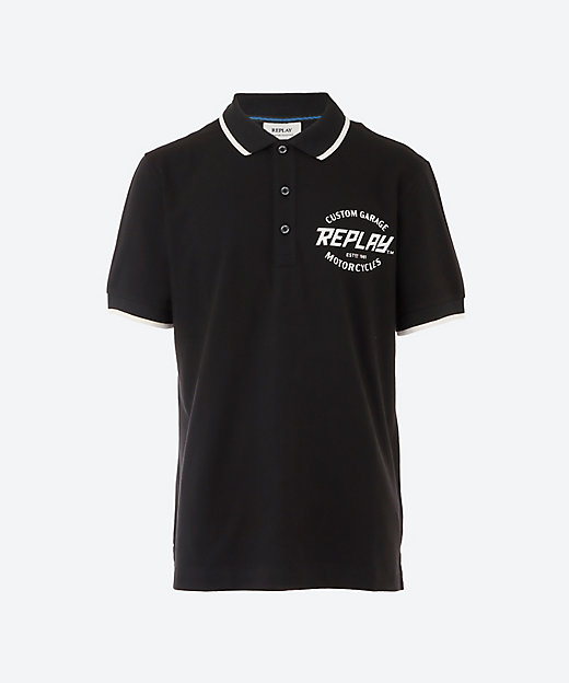 REPLAYロゴ ストレッチコットンピケポロシャツ M6913