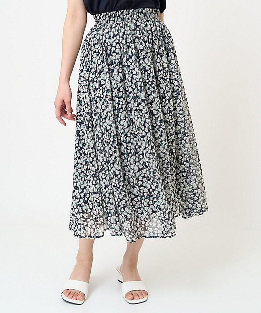 小さいサイズ】小花柄シフォンフレアスカート／丈の長さが選べる